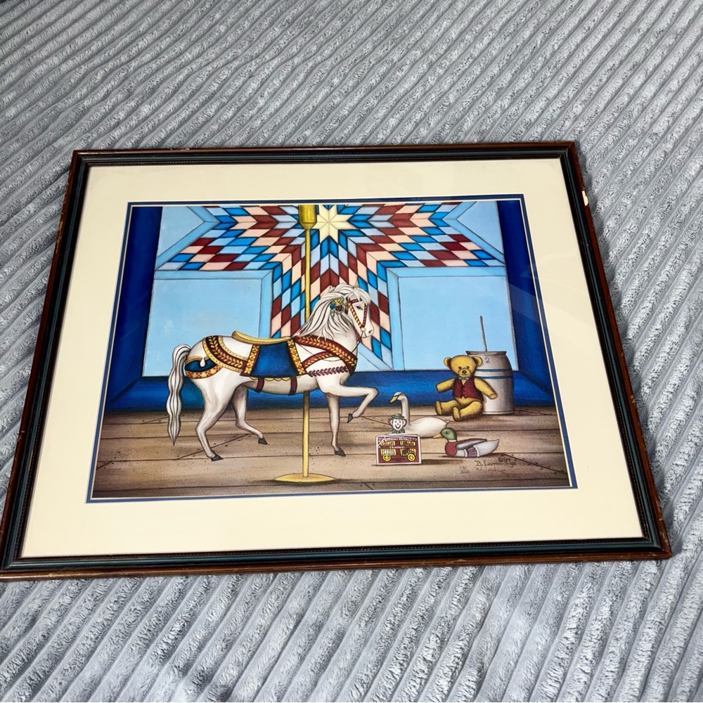 B. Cummings  84 730/2000 Carousel Horse with Teddy‎ bear Art work 32x25